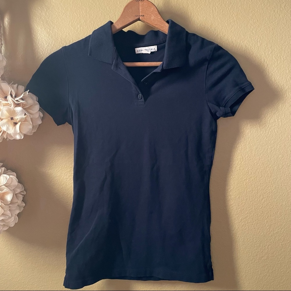 EUC Two Aeropostale Slim Fit Navy Blue Uniform Polos